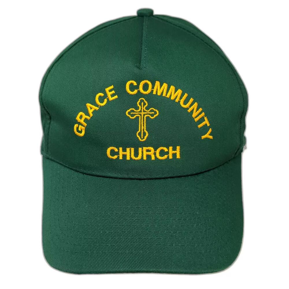 Nissun Cap 5 Panel Green Yellow OS Grace Community Church Cross Strapback Hat